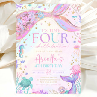 Mermaid 4Th Birthday Invitation Kaart