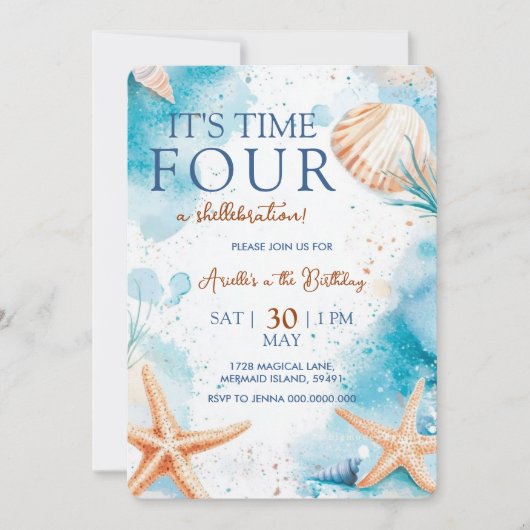 Mermaid 4th Birthday Kaart (Voorkant)