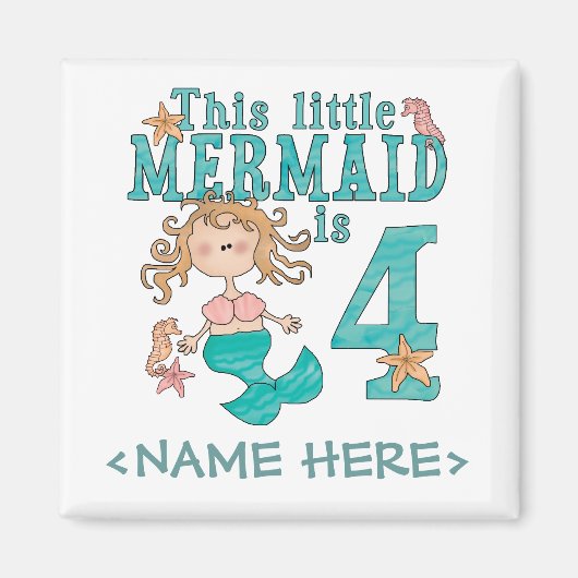 Mermaid 4th Birthday Magneet (Voorkant)