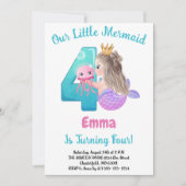 Mermaid 4th Birthday Party Invitation Kaart (Voorkant)