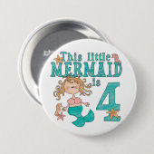 Mermaid 4th Birthday Ronde Button 7,6 Cm (Voorkant /achterkant)
