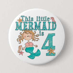 Mermaid 4th Birthday Ronde Button 7,6 Cm