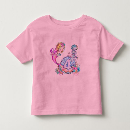 Mermaid 4th Birthday Toddler T-shirt (Voorkant)
