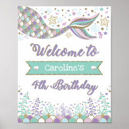 Mermaid 4th Birthday Welcome Sign under Zee Poster
