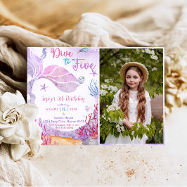 Mermaid 5e verjaardag duik naar vijf feest foto kaart