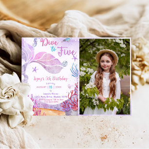 Mermaid 5e verjaardag duik naar vijf feest foto kaart