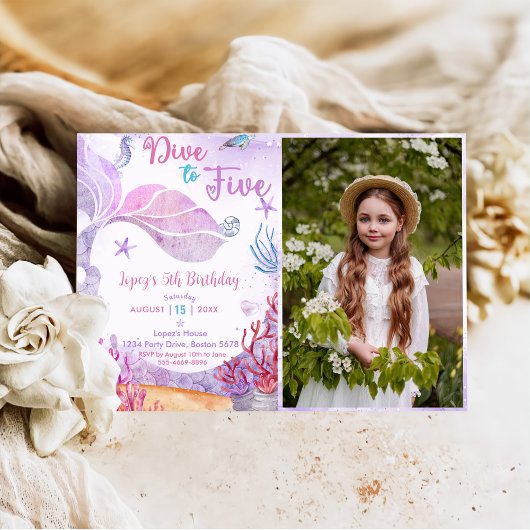 Mermaid 5e verjaardag duik naar vijf feest foto kaart