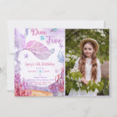 Mermaid 5e verjaardag duik naar vijf feest foto kaart (Voorkant)