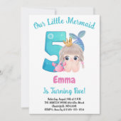 Mermaid 5th Birthday Party Invitation Kaart (Voorkant)