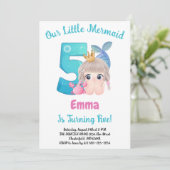 Mermaid 5th Birthday Party Invitation Kaart (Staand voorkant)