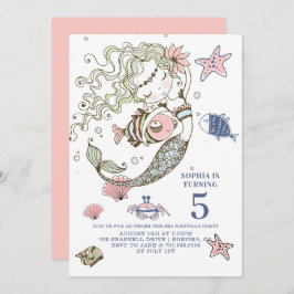Mermaid 5th Birthday Party Invitation Kaart