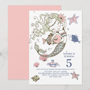 Mermaid 5th Birthday Party Invitation Kaart