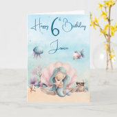 Mermaid 6th Birthday Folded Greeting Card Kaart (Gele Bloem)