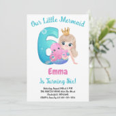 Mermaid 6th Birthday Party Invitation Kaart (Staand voorkant)