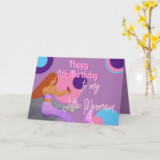 Mermaid 8th Birthday Card for Daughter Kaart (Gele Bloem)
