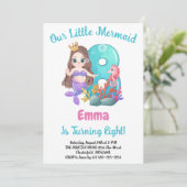 Mermaid 8th Birthday Party Invitation Kaart (Staand voorkant)