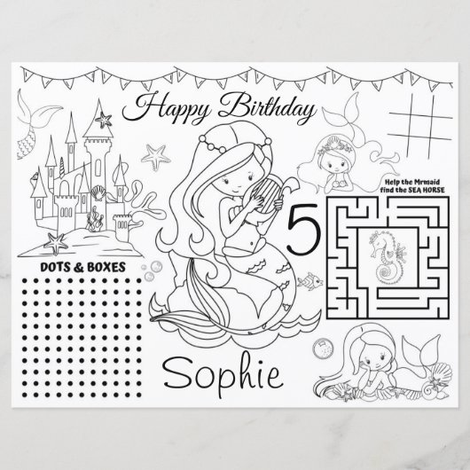 Mermaid Activity sheet, Mermaid Coloring page game (Voorkant)