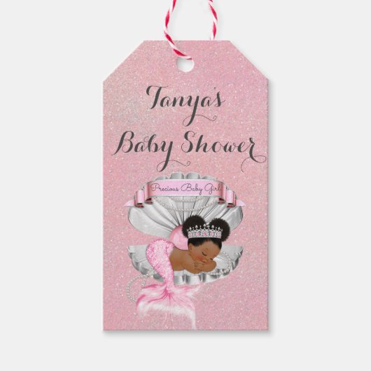 Mermaid African American Baby Pink Shell Pearls Cadeaulabel (Voorkant)