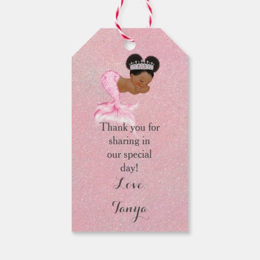 Mermaid African American Baby Pink Shell Pearls Cadeaulabel (Achterkant)