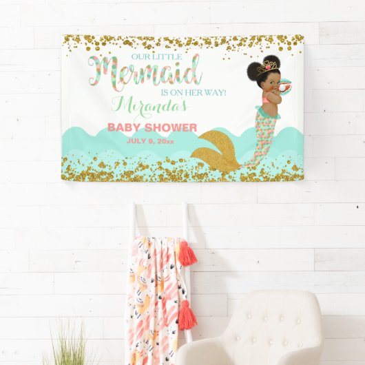 Mermaid African American Girl Coral Mint Gold Spandoek (Insitu)