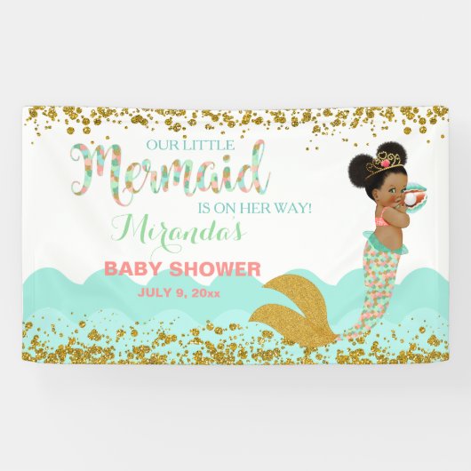 Mermaid African American Girl Coral Mint Gold Spandoek (Horizontaal)