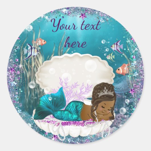 Mermaid Afro-Amerikaans Meisje Baby shower Sticker (Voorkant)