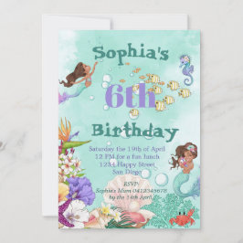 Mermaid Age Dark Hair onder Zee Birthday Kaart