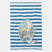 Mermaid and Anchor Blue and White Stripe Towel Theedoek (Verticaal)