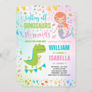 Mermaid and Dinosaur Birthday Invitation Magical Kaart