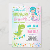 Mermaid and Dinosaur Birthday Invitation Magical Kaart (Voorkant)