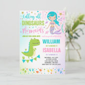 Mermaid and Dinosaur Birthday Invitation Magical Kaart (Staand voorkant)