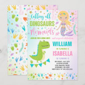 Mermaid and Dinosaur Birthday Invitation Magical Kaart (Voorkant / Achterkant)