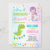 Mermaid and Dinosaur Birthday Invitation Magical Kaart (Voorkant)