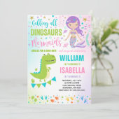 Mermaid and Dinosaur Birthday Invitation Magical Kaart (Staand voorkant)