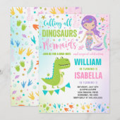 Mermaid and Dinosaur Birthday Invitation Magical Kaart (Voorkant / Achterkant)