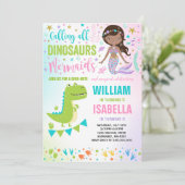 Mermaid and Dinosaur Birthday Invitation Magical Kaart (Staand voorkant)