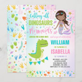 Mermaid and Dinosaur Birthday Invitation Magical Kaart (Voorkant / Achterkant)