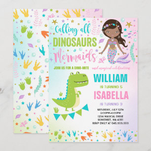 Mermaid and Dinosaur Birthday Invitation Magical Kaart