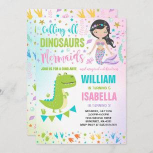 Mermaid and Dinosaur Birthday Invitation Magical Kaart