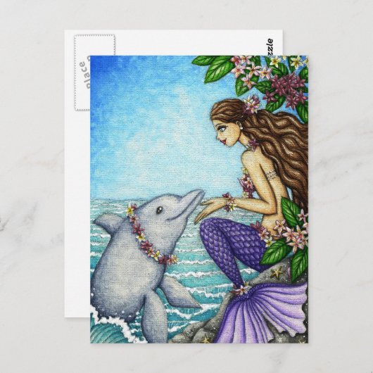 Mermaid and Dolphin Friend Briefkaart (Voorkant / Achterkant)