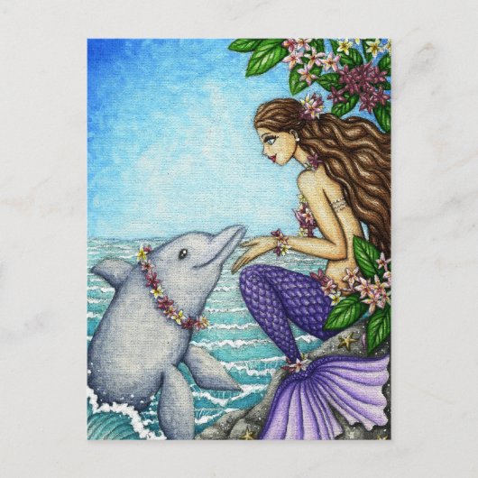 Mermaid and Dolphin Friend Briefkaart (Voorkant)