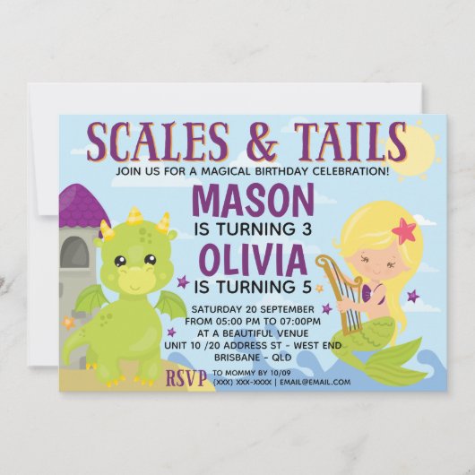 Mermaid and Dragon Birthday Kaart (Voorkant)