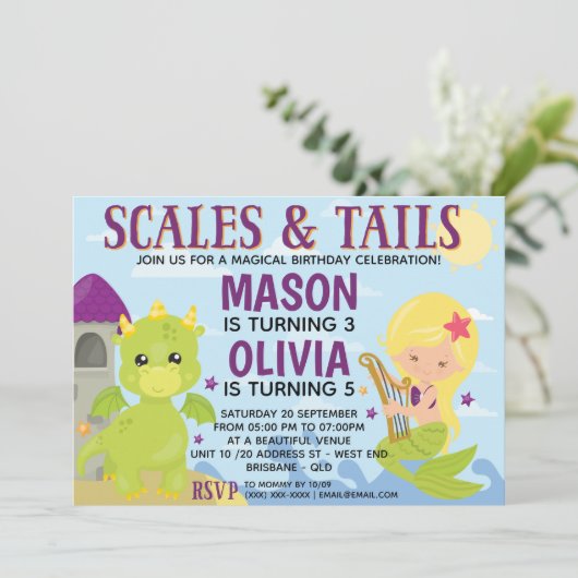 Mermaid and Dragon Birthday Kaart (Staand voorkant)