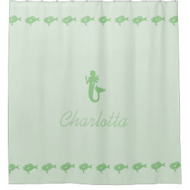 Mermaid and Fish Green Maritime Symbols met naam Douchegordijn
