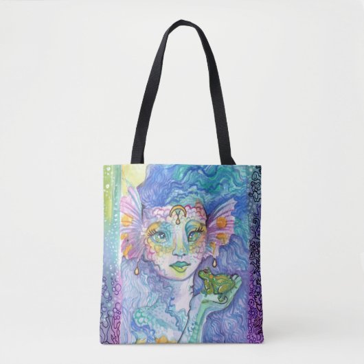 Mermaid and Frog fantasy waterverf art Tote Bag (Voorkant)