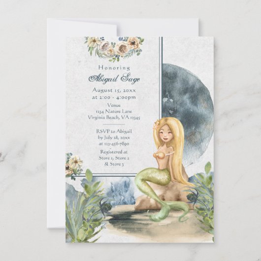 Mermaid and Full Moon Beach Vrijgezellenfeest Kaart (Achterkant)