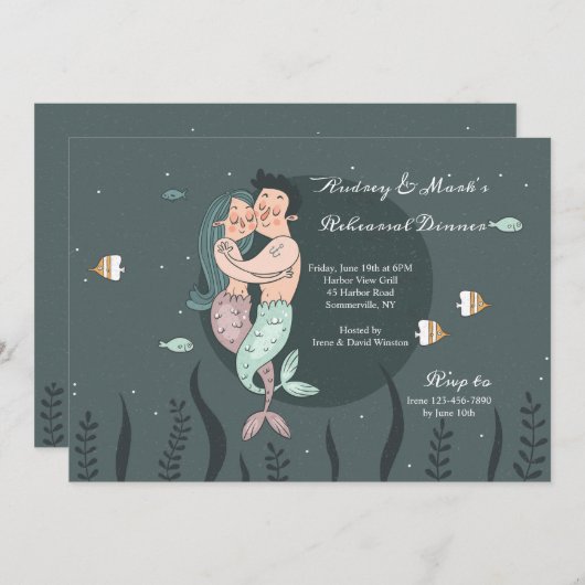 Mermaid and Her Man Invitation Kaart (Voorkant / Achterkant)