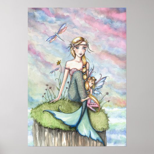 Mermaid and Little Fairy Poster Print (Voorkant)