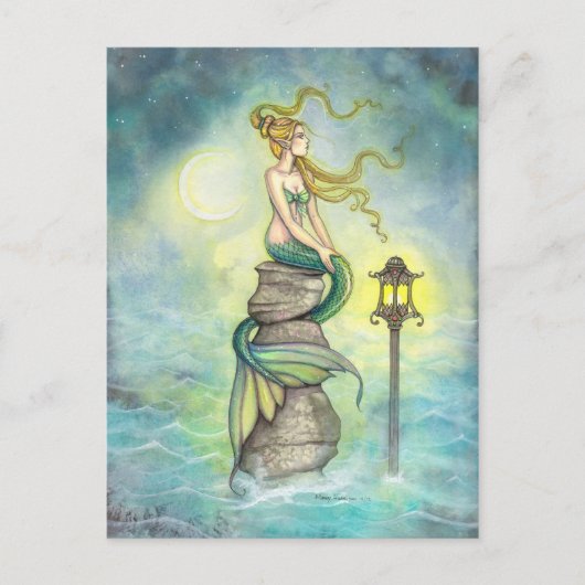 Mermaid and Moon Fantasy Art beroemd gemaakt door  Briefkaart (Voorkant)