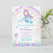 Mermaid and Narwhal Baby shower Invitation Kaart (Staand voorkant)